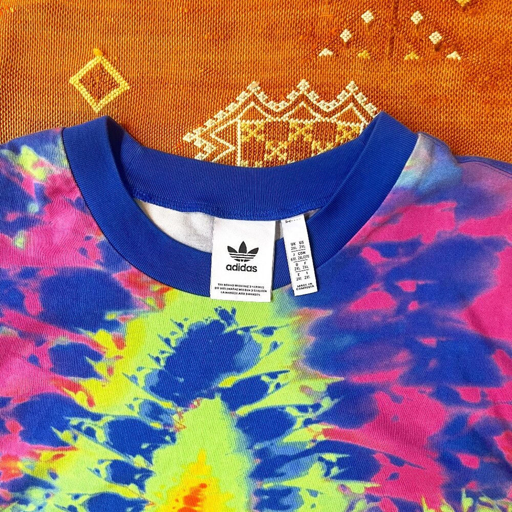 Adidas Originals Tie-Dye Trefoil Logo T-Shirt – Rainbow Spiral, Size 2XL